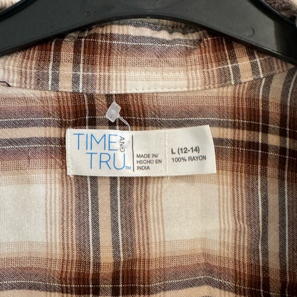 Time & Tru Youth Brown Long Sleeve Plaid Button Up Size Large 12-14 - Picture 4 of 4